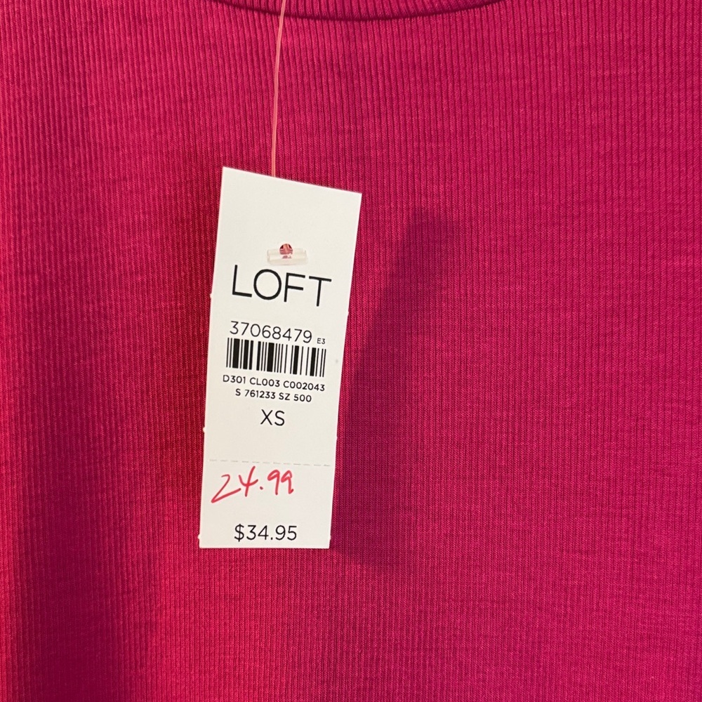 LOFT Fuchsia Short Sleeve Tee, Top for Women, Bright soft shirt, Trendy Top - Picture 4 of 4